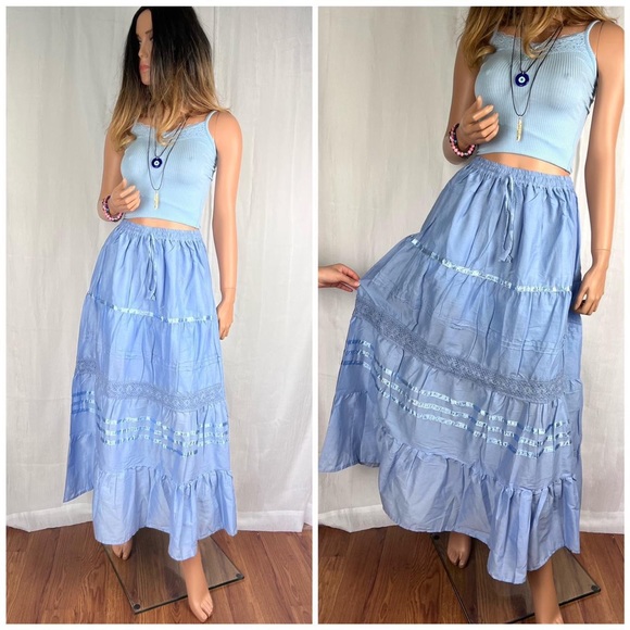 Cottagecore Long Skirt Baby Blue - Picture 2 of 8